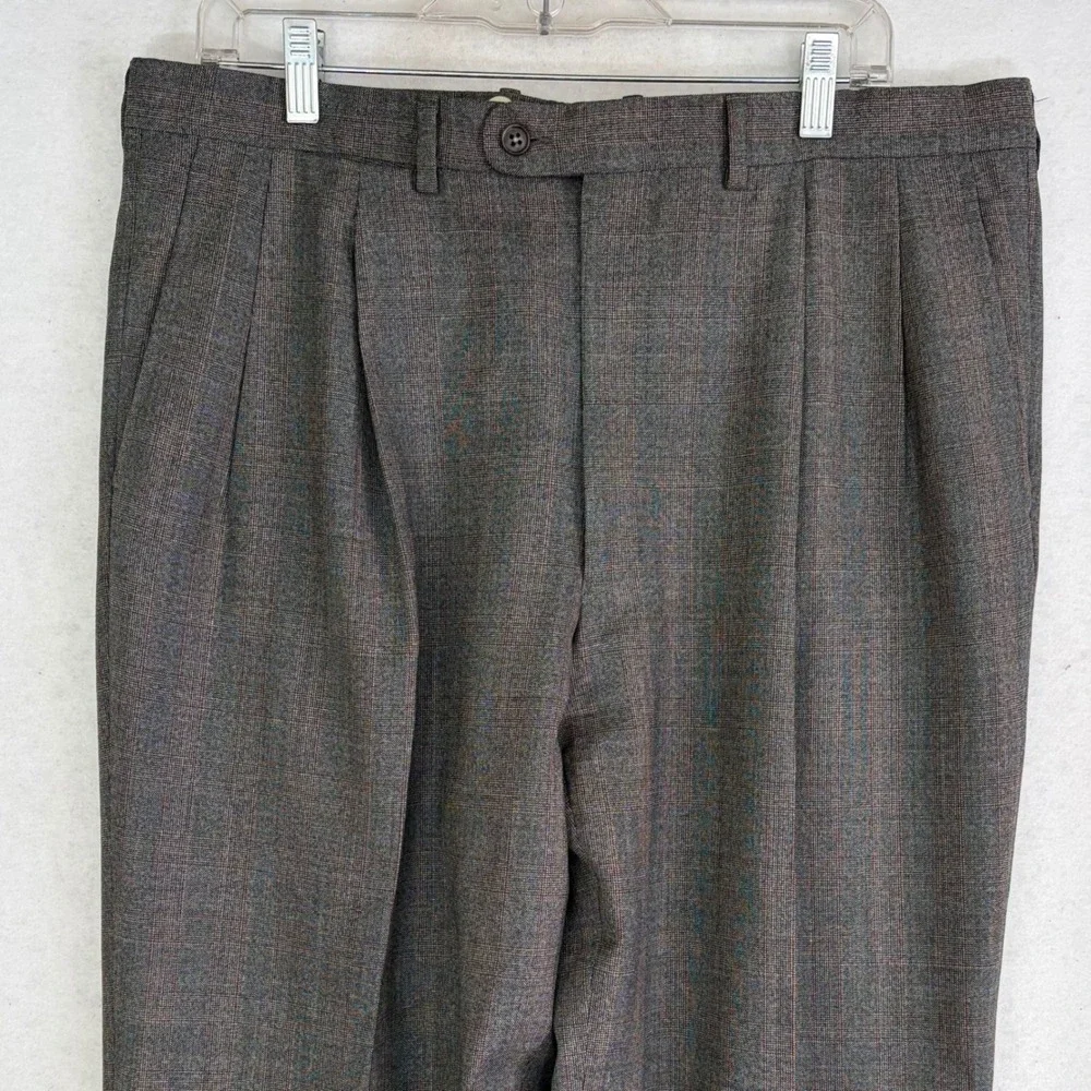 Dunhill Suit Mens 44R Grey Glen Plaid Wool 2 Button Double Pleated Cuffed Italy